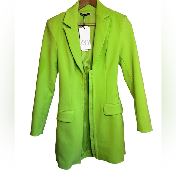 NWT ZARA lime green long blazer dress Y2K neon blogger - Picture 7 of 8
